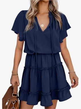 NWT Women’s Navy Ruffle Tiered V-Neck Dress